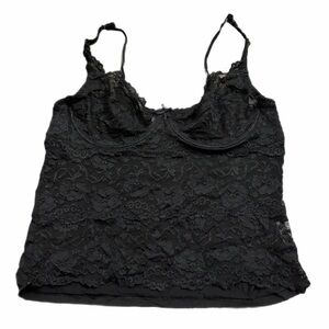 90s European Vintage Lace Corset Cami Underwire Top (Black) Size M/L
